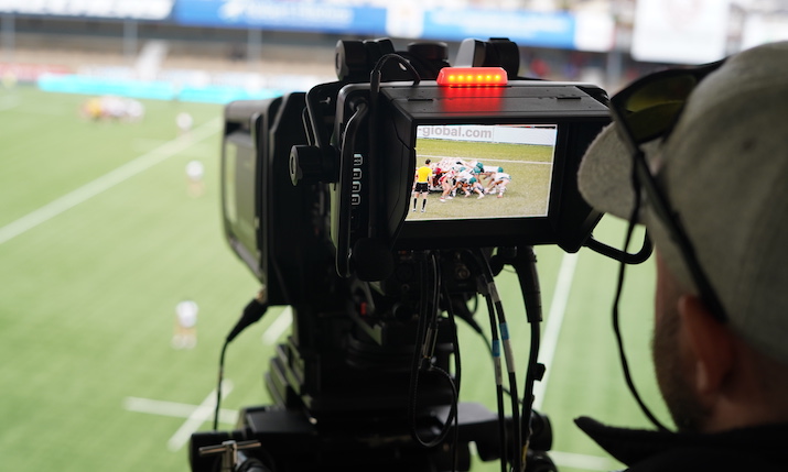 Camera operator covering a Premiership Women's Rugby match